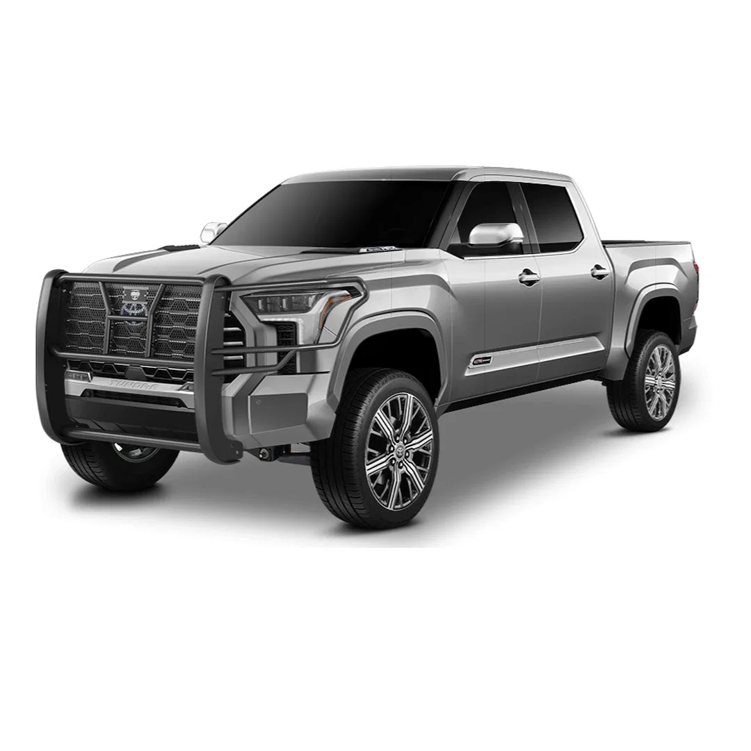 1531B – CATTLEMAN Grille Guard, 1-Piece Powder Coated Gloss Black Steel 2 Inch Diameter With Brush Guard Without Skid...